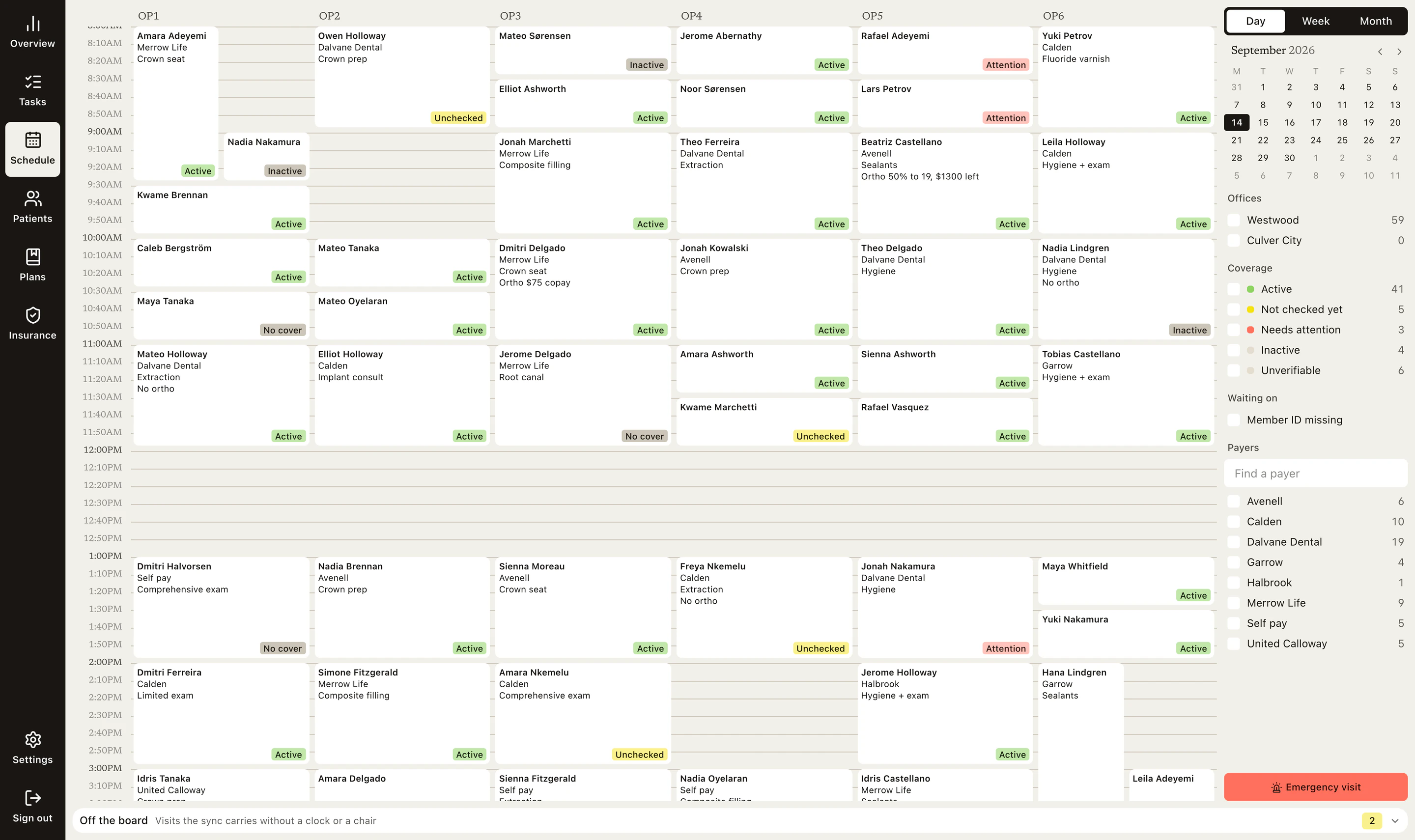 The Marzy dashboard running the healthcare build, with a team chat and an inbox beside it.