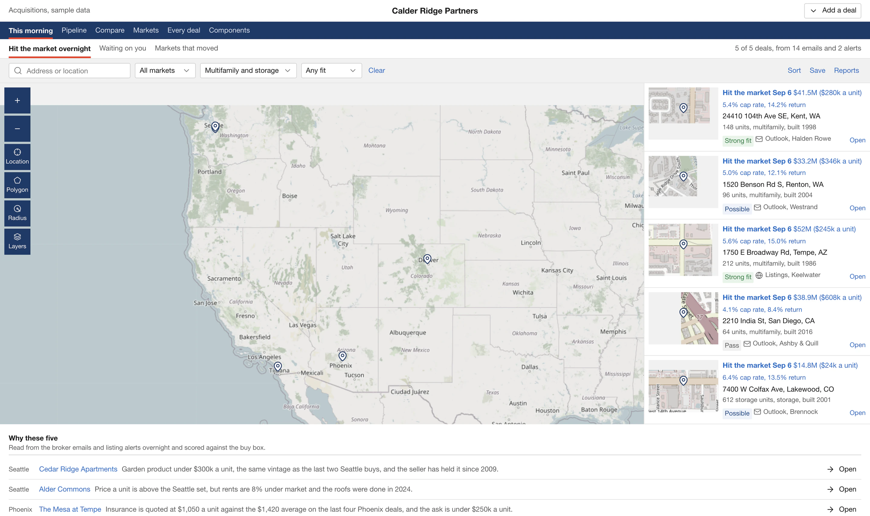 The portfolio model in the real-estate build: buildings, leases and tenants as one linked record.